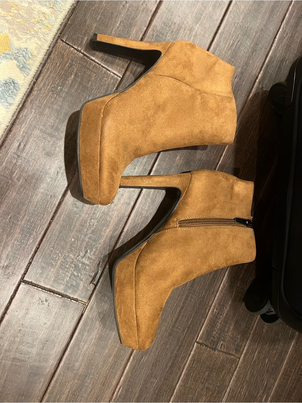 Nine West Suede Ankle Booties in Cognac Brown
